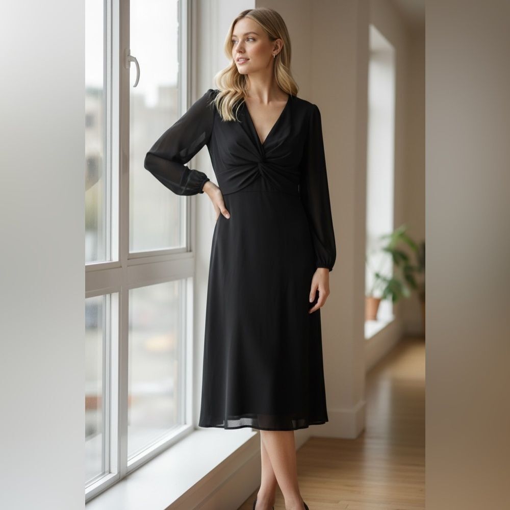 NEW Adrianna Papell black midi cocktail dress 10